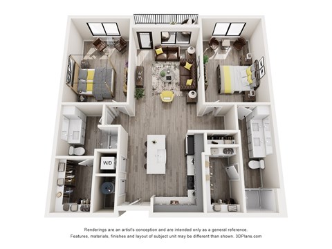 Floor plan for 2 beds, 2 baths, 1284 sqft